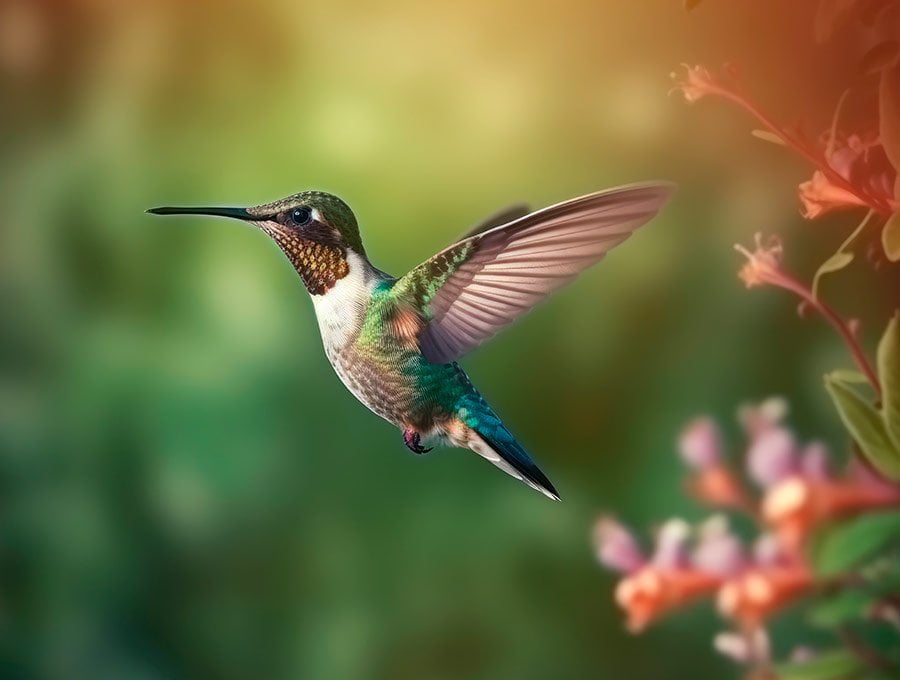 Un colibrí está volando tranquilamente.